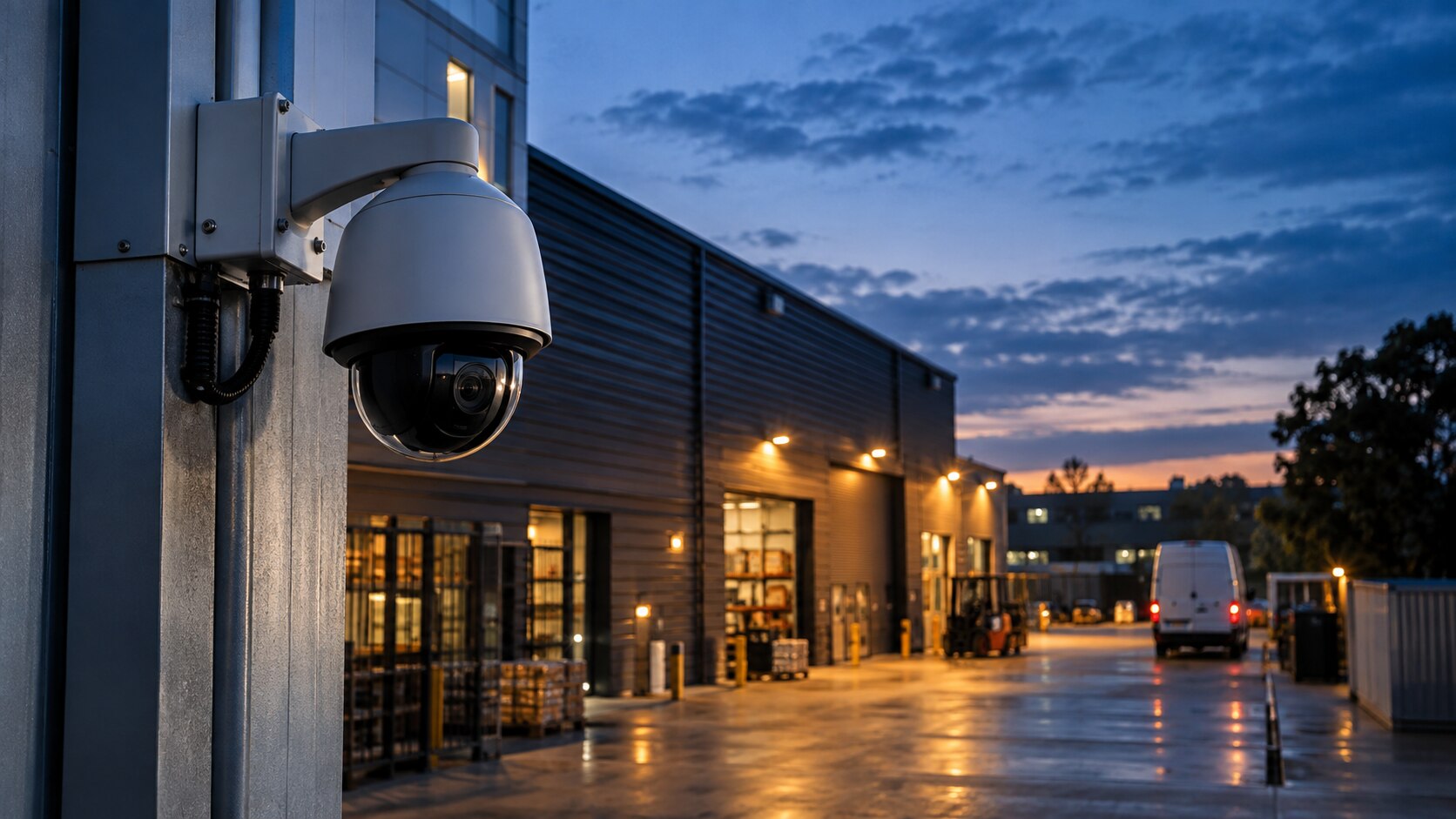 Professionally installed security camera covering a commercial site